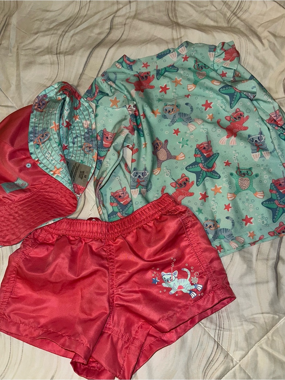 Girls' Mint Sea Animal Rashguard Set with Coral Shorts
